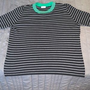 Akris Punto Black and Gray Striped Tee with Green Accents